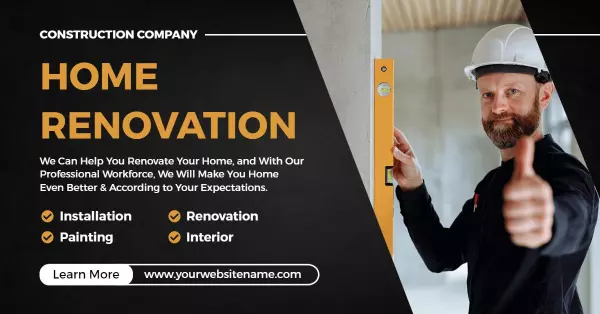 Professional Home Renovation Services in Bold Colors Facebook Ad Template