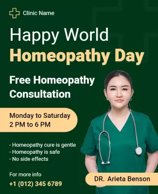 Professional Homeopathy Day Celebration Free Consultation Poster Template