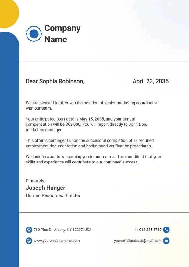 Professional Job Offer Communication Letterhead Template