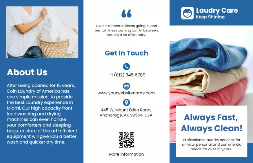 Professional Laundry and Cleaning Services Trifold Brochure Template