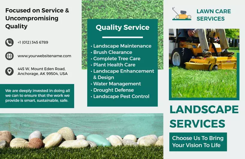 Professional Lawn Care Landscape Services Quality Maintenance Brochure Template