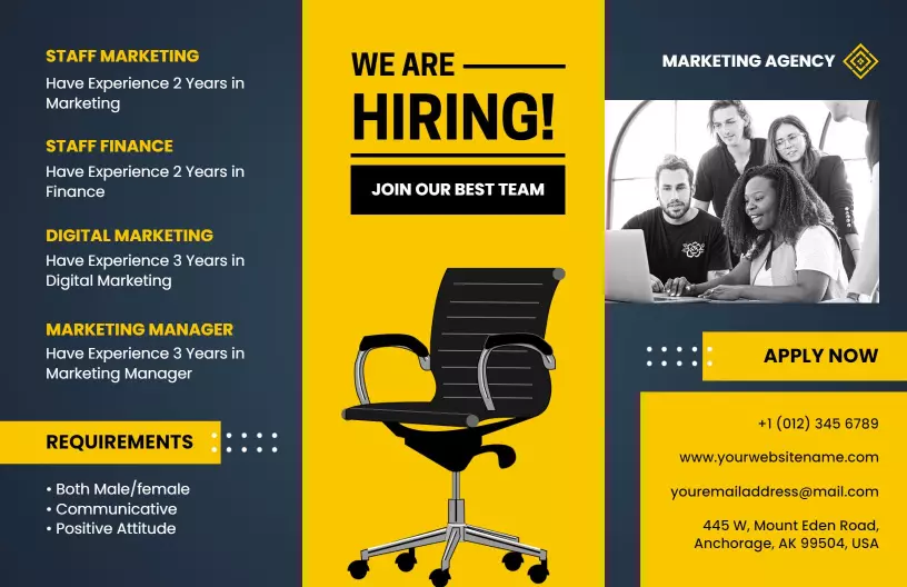 Professional Marketing Agency Job Opportunities Hiring Brochure Template
