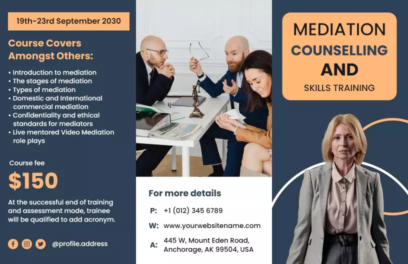 Professional Mediation Skills Training Counseling Brochure Template