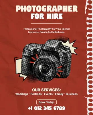 Professional Photographer Hire Promotional Flyer Template