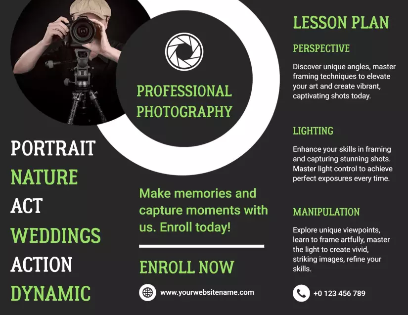 Professional Photography Course Enroll Now and Capture Moments Brochure Template
