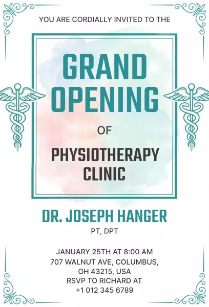 Professional Physiotherapy Clinic Grand Opening Invitation Template