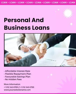 Professional Pink Business Loan Offer Poster Template