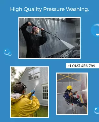 Bright Blue Pressure Washing Service Promotion Flyer Template