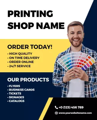 Modern Yellow and Black Printing Services Promotion Flyer Template