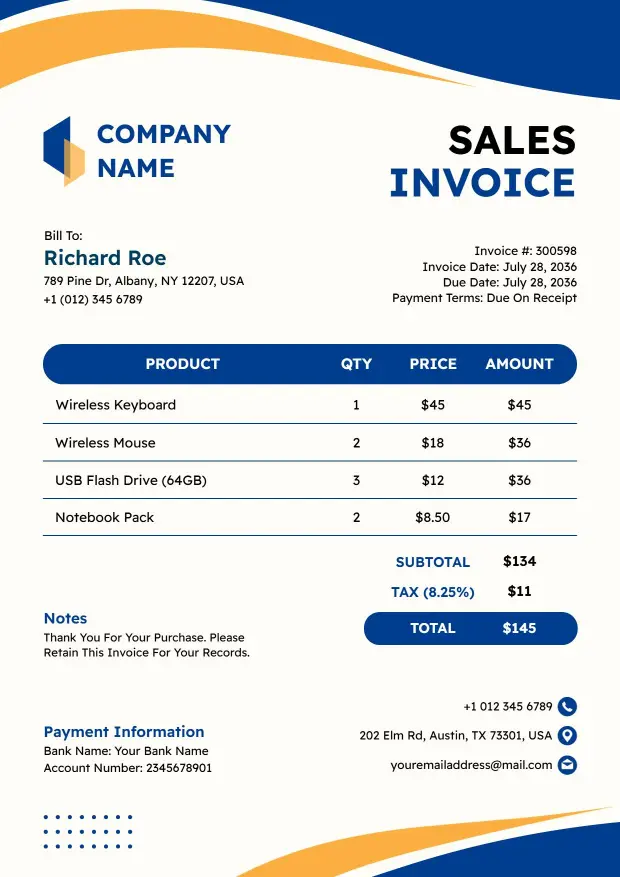 Professional Product Sales Summary with Itemized Pricing Invoice Template