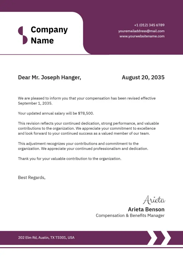 Professional Purple Employment Confirmation Letterhead Template