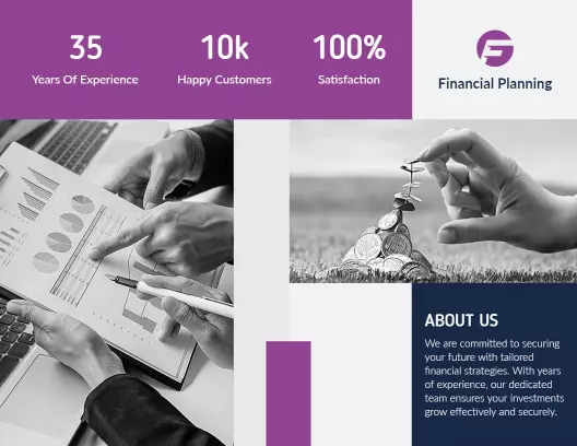 Professional Purple Financial Planning and Advisory Brochure Template
