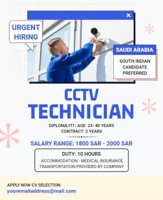 Professional Recruitment Notice for CCTV Technician Position Poster Template