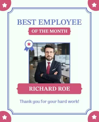 Professional Red and Blue Employee of the Month Recognition Poster Template