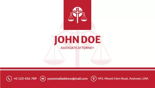 Professional Red Lawyer Associate Attorney Business Card Template