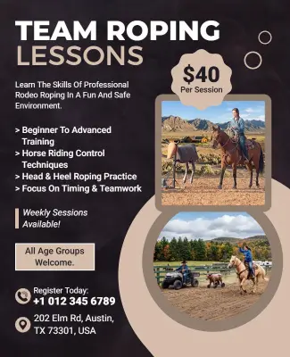 Professional Rodeo Team Roping Lessons Flyer Template