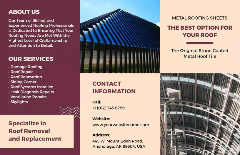 Professional Roofing Services and Metal Roof Solutions Brochure Template