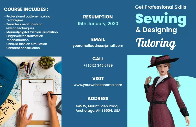 Professional Sewing and Designing Tutoring Skills Brochure Template