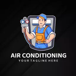 Professional Technician Handling Air Conditioning Maintenance Logo Template