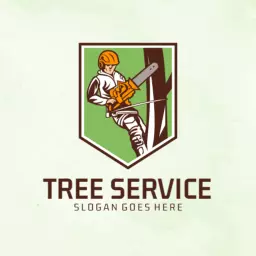 Professional Tree Service with Arborist Using Chainsaw Logo Template