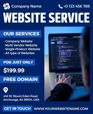 Modern Blue Website Service Promotional Flyer Template