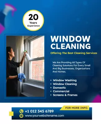 Bold Blue Professional Window Cleaning Service Flyer Template
