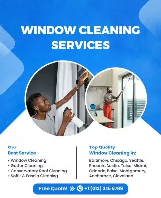 Bright Blue Professional Window Cleaning Services Flyer Template