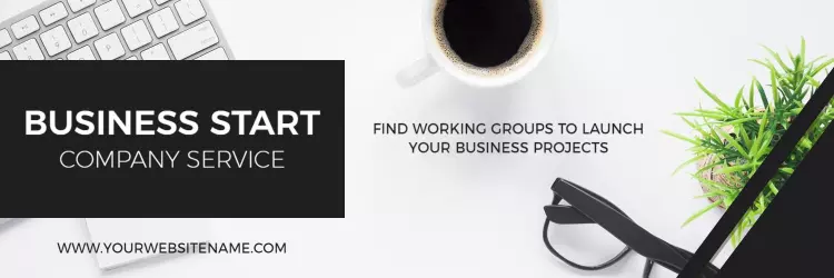 Professional Workspace with Coffee and Plants Business Banner Template