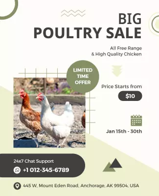 Promotional Green Free Range Poultry Sale Poster Template