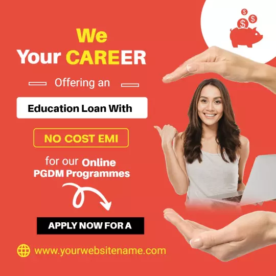 Promotional Red Education Loan Offer for Online PGDM Programmes Ad Template
