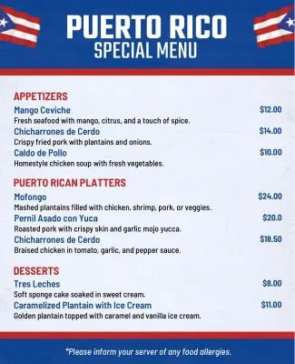 Puerto Rican Cuisine Special Menu Flyer Template