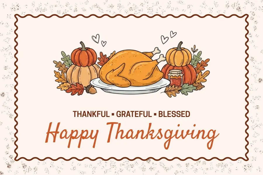Pumpkin and Turkey Thanksgiving Joy Postcard Template