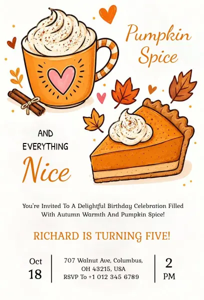 Pumpkin Spice Birthday Celebration Invitation Template