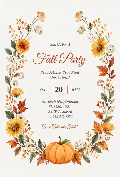 Pumpkin-Themed Fall Gathering Party Invitation Template