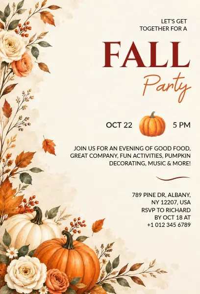 Pumpkin-Themed Fall Party Invitation Template