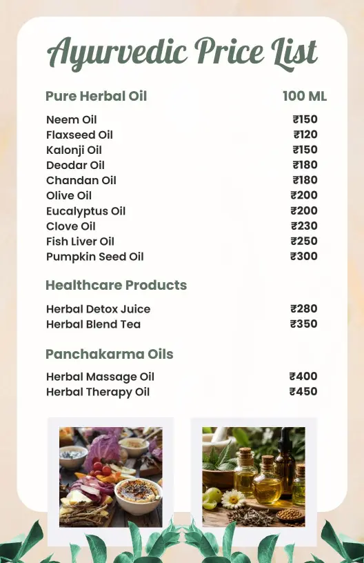 Pure Herbal Oils and Healthcare Products Ayurvedic Price List Template