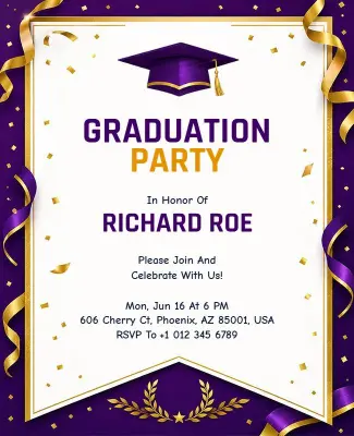 Purple and Gold Graduation Party Invitation Flyer Template