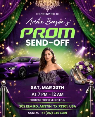 Purple and Green Themed Prom Send-Off Flyer Template