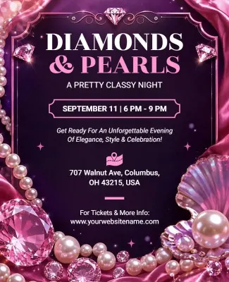 Purple and Pink Themed Diamonds and Pearls Party Flyer Template