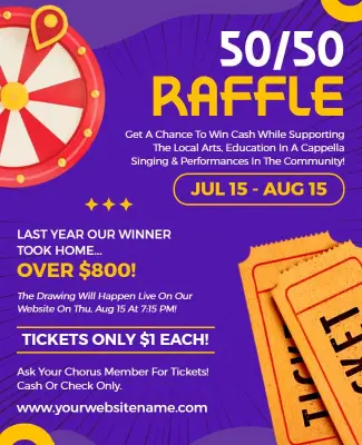 Purple and Yellow Community 50/50 Raffle Event Poster Template