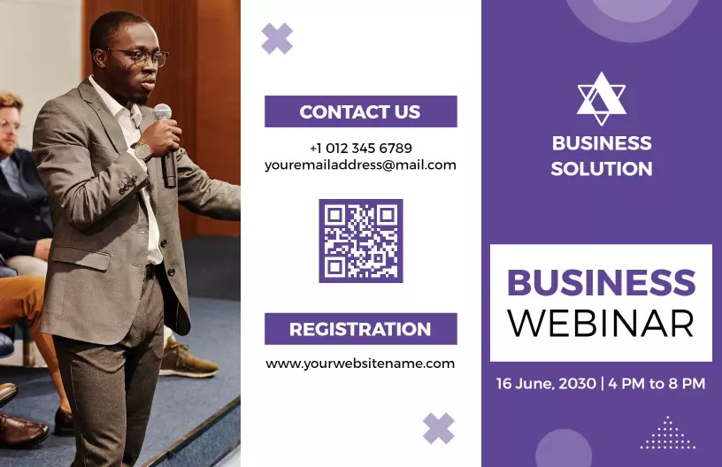 Purple Business Webinar Registration and Speaker Details Brochure Template