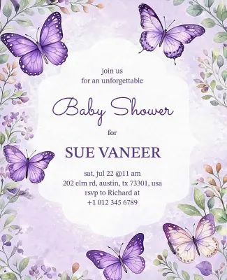 Purple Butterfly Baby Shower Invitation Poster Template