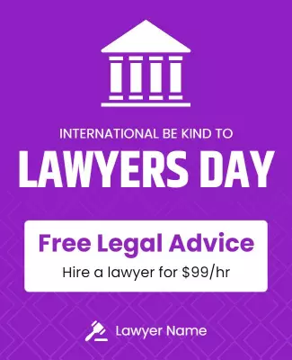 Purple Celebration of Lawyers Day with Free Legal Advice Poster Template