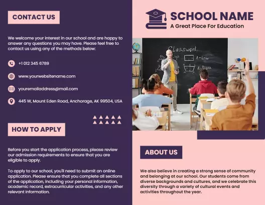 Purple Educational Institution Enrollment and Community Engagement Brochure Template