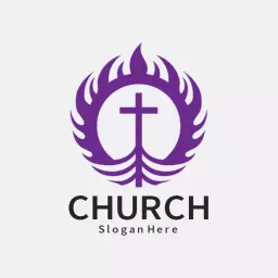 Purple Flame Design Symbolizing Faith and Community Church Logo Template