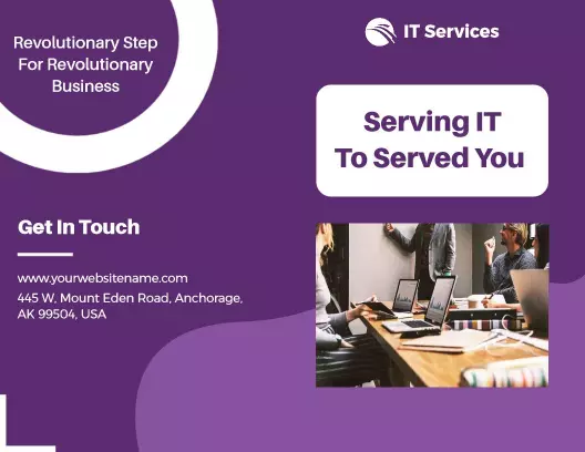 Purple IT Services Digital Solutions and Support Bi Fold Brochure Template