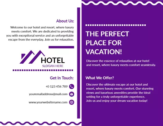 Purple Luxury Hotel Relaxation Escape Brochure Template