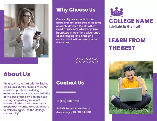 Purple Minimal College Admission Information Brochure Template