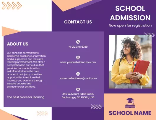 Purple Modern School Admission Registration and Information Brochure Template