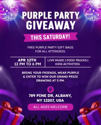 Purple Party Giveaway Event Flyer Template
